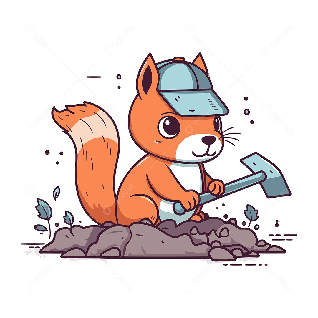 Esquilo Fofo com uma Pá Ilustração Vetor EPS