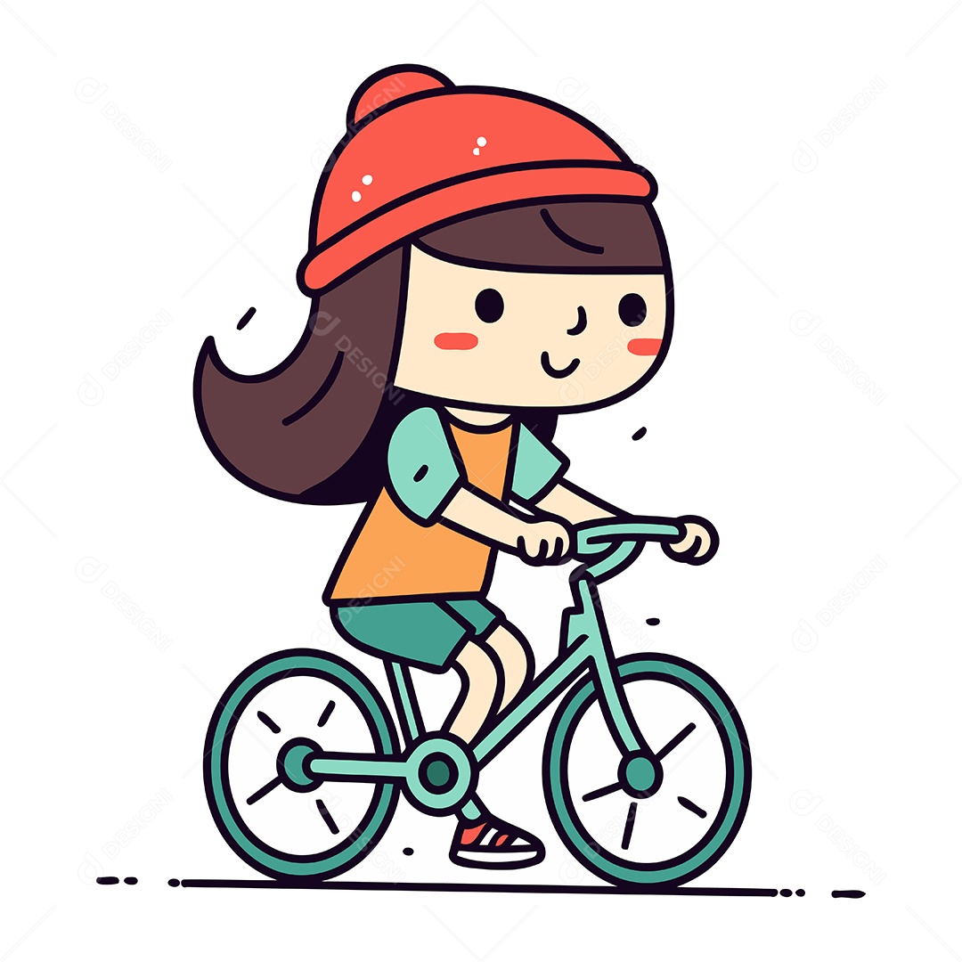 Menina Andando de Bicicleta Ilustração Vetor EPS