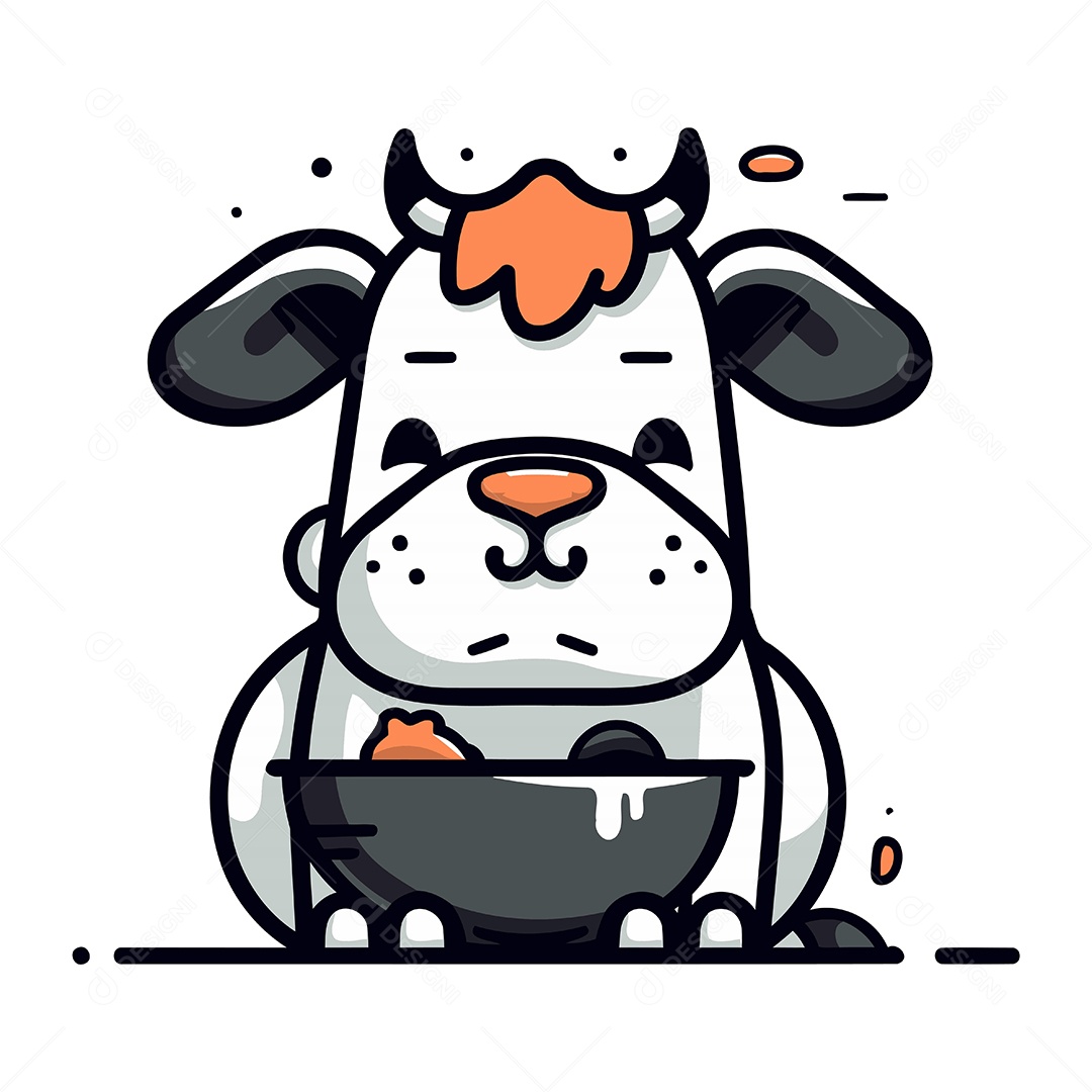 Vaca Fofa com Tigela de Comida Ilustração Vetor EPS
