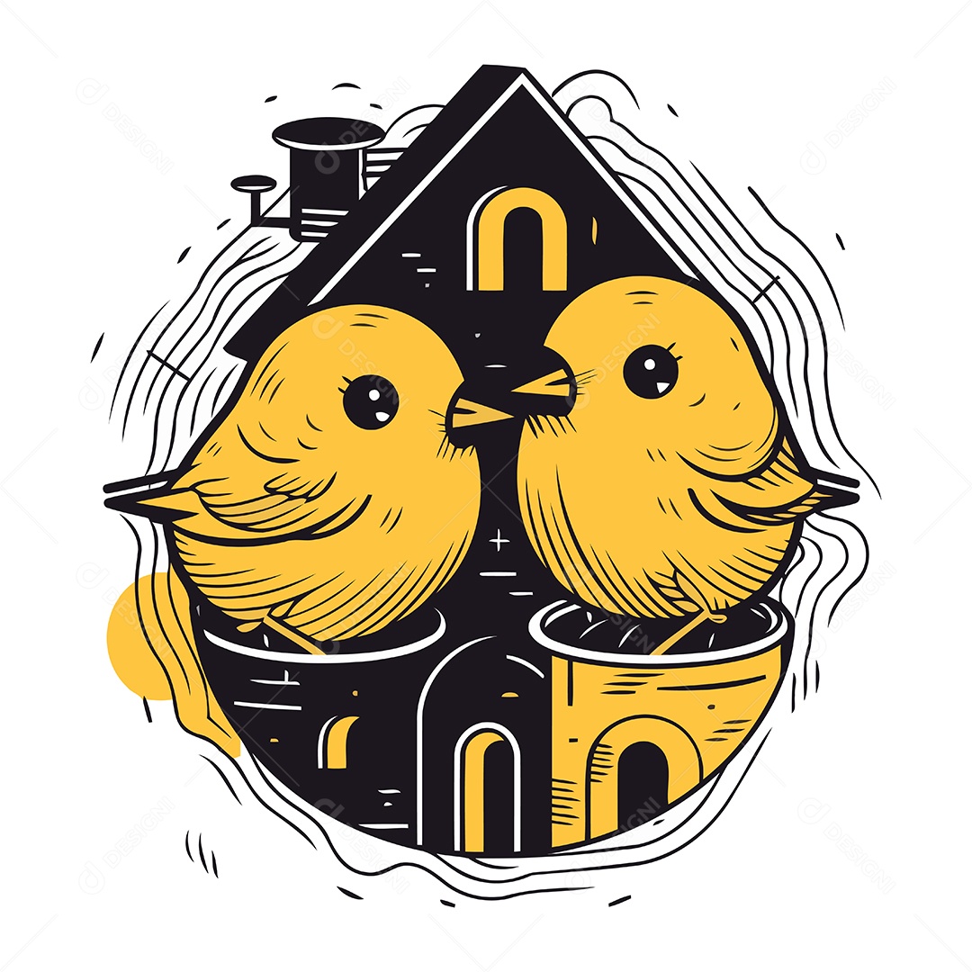 Pássaros Fofo de Desenho Animado Ilustração Vetor EPS