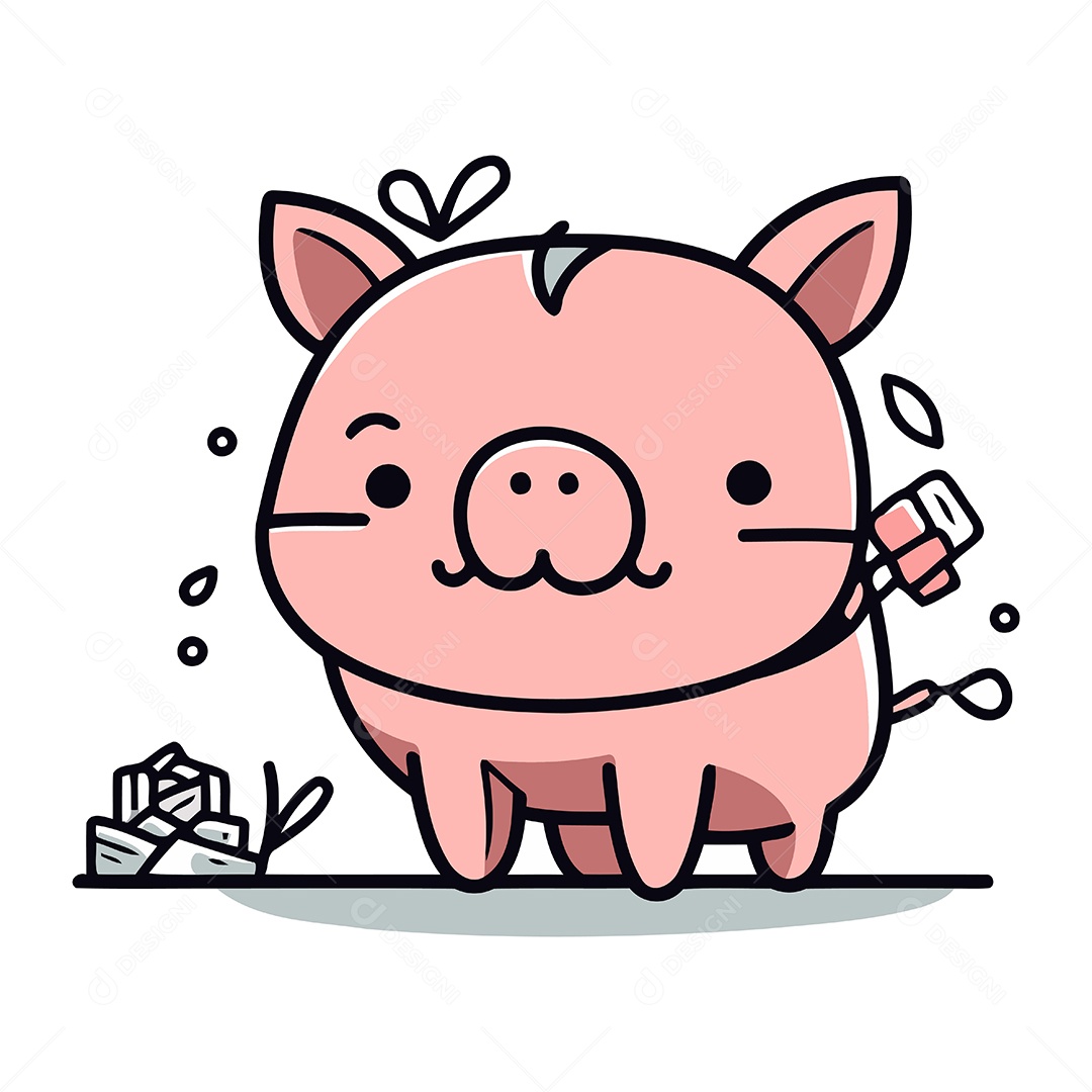 Porquinho de Desenho Animado Ilustração Vetor EPS