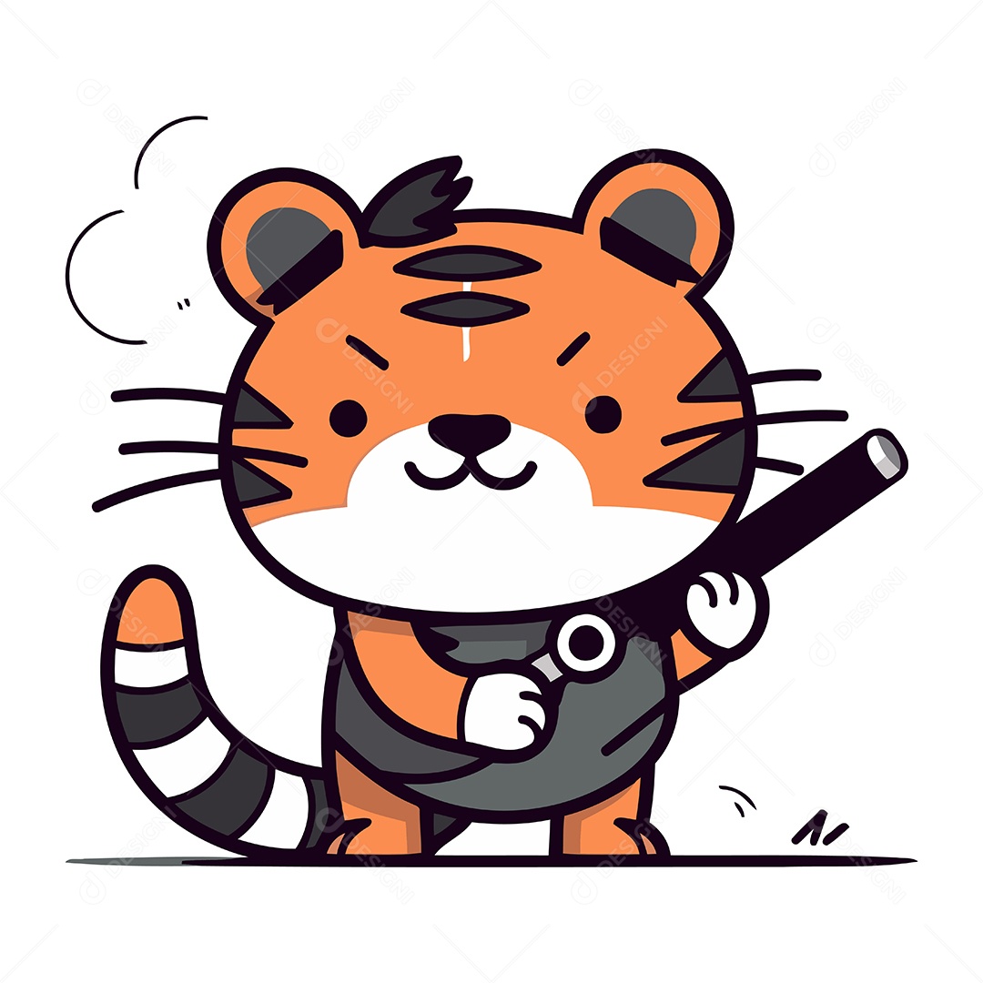 Tigre Fofo com uma Arma Ilustração Vetor EPS