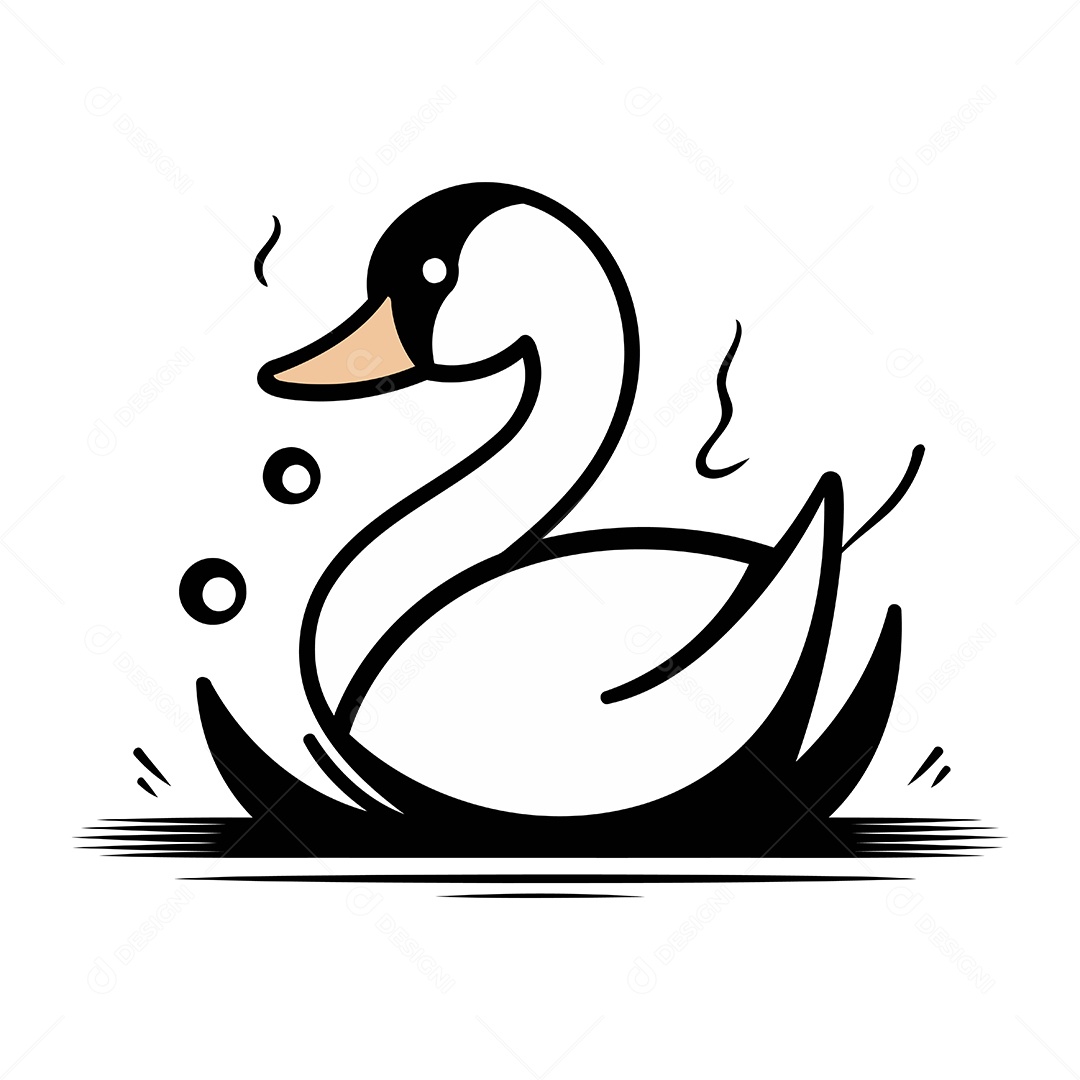 Cisne na Água de Desenho Animado Ilustração Vetor EPS