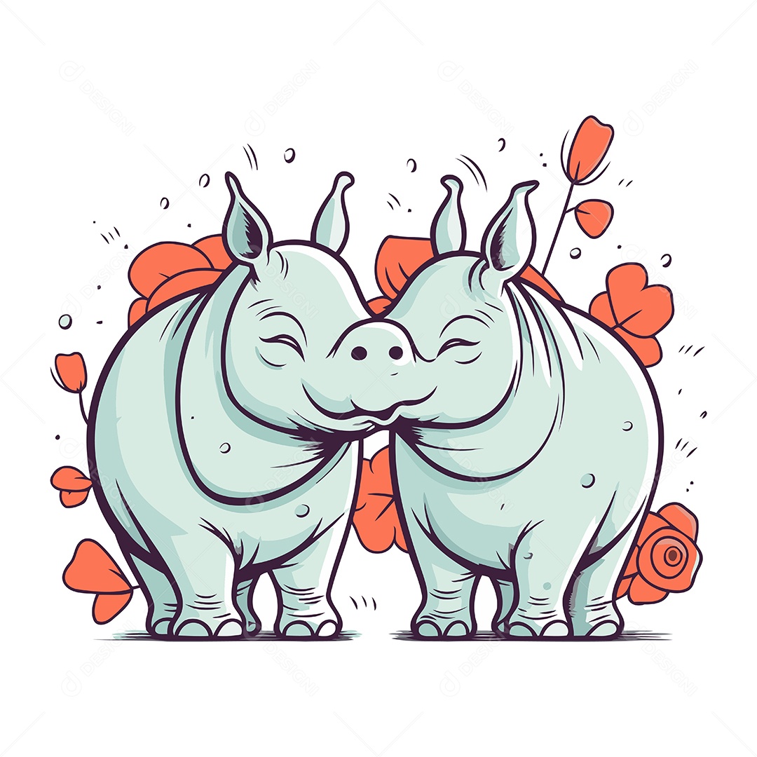 Rinocerontes de Desenho Animado Ilustração Vetor EPS