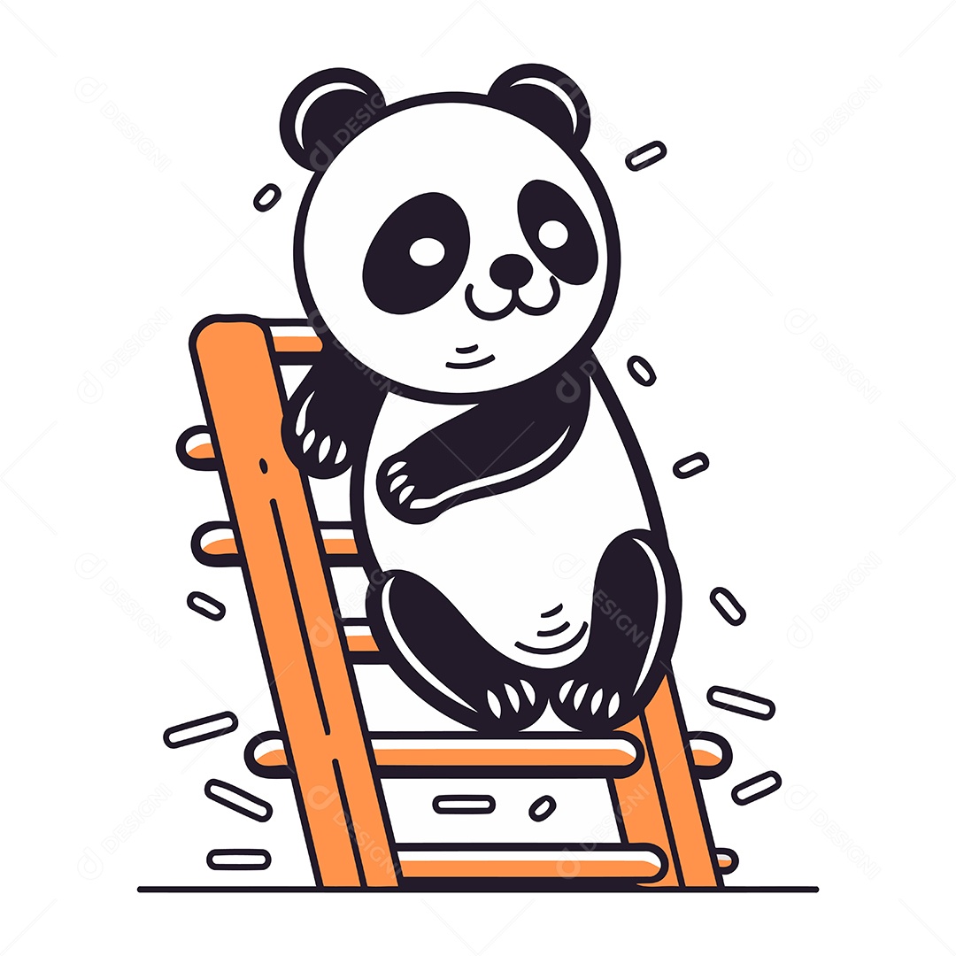 Urso Panda Fofo Sentado em uma Escada Ilustração Vetor EPS