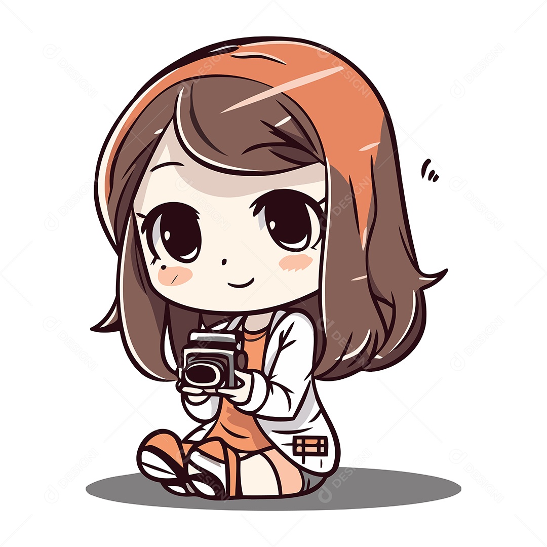 Garota Fofa Tirando uma Foto com uma Câmera Ilustração Vetor EPS