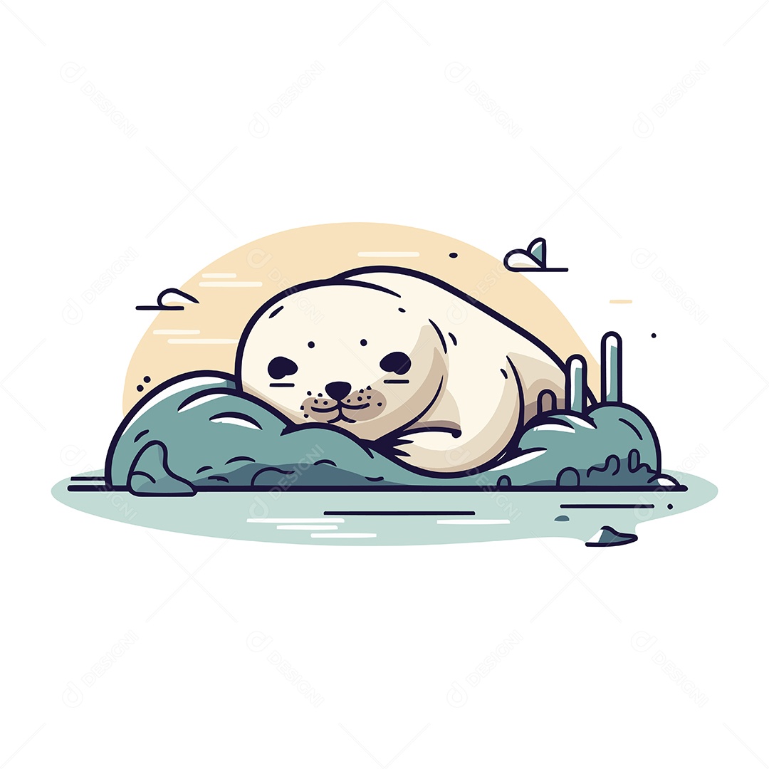 Foca Fofa de Desenho Animado Ilustração Vetor EPS