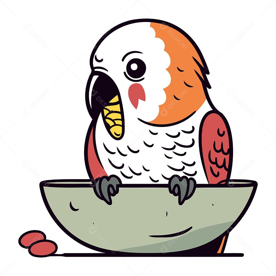 Papagaio Fofo em uma Tigela Ilustração Vetor EPS