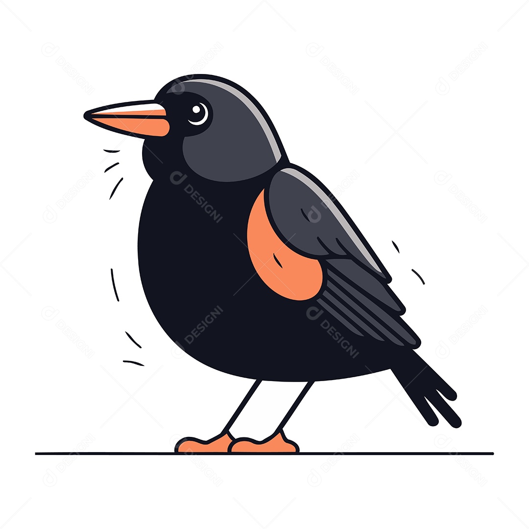 Pássaro Preto de Desenho Animado Ilustração Vetor EPS