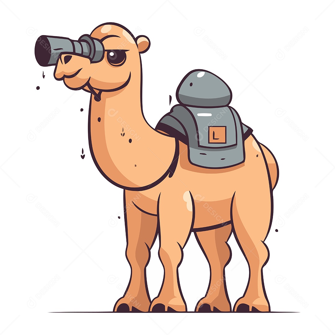 Camelo de Desenho Animado com Binóculo Ilustração Vetor EPS