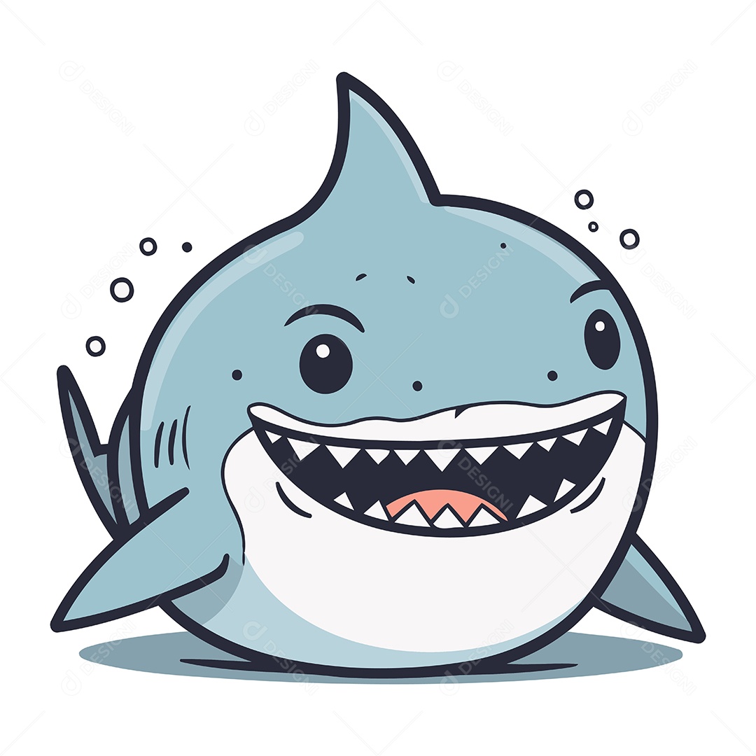 Tubarão Fofo de Desenho Animado Ilustração Vetor EPS