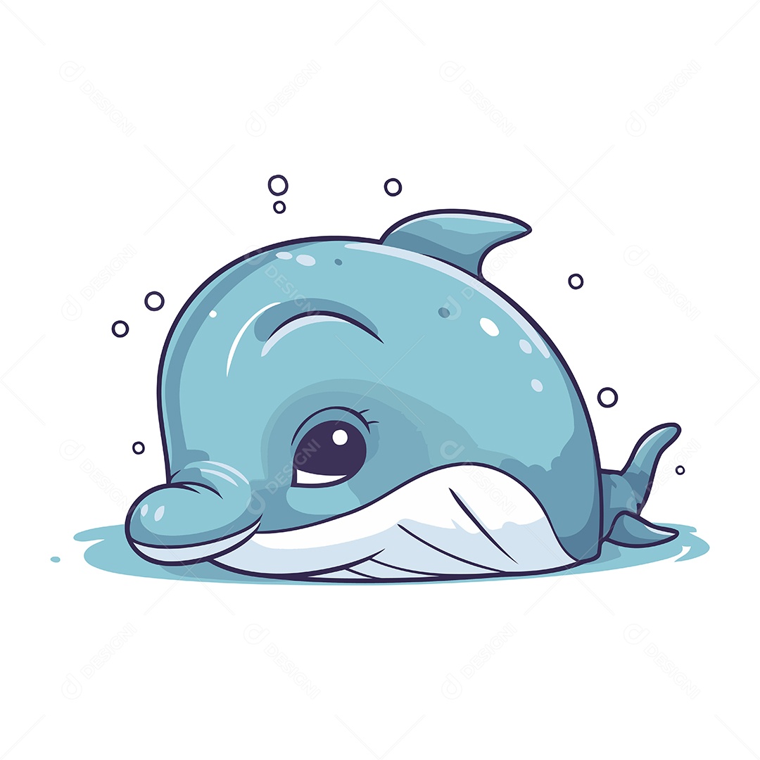 Baleia Fofa de Desenho Animado Ilustração Vetor EPS