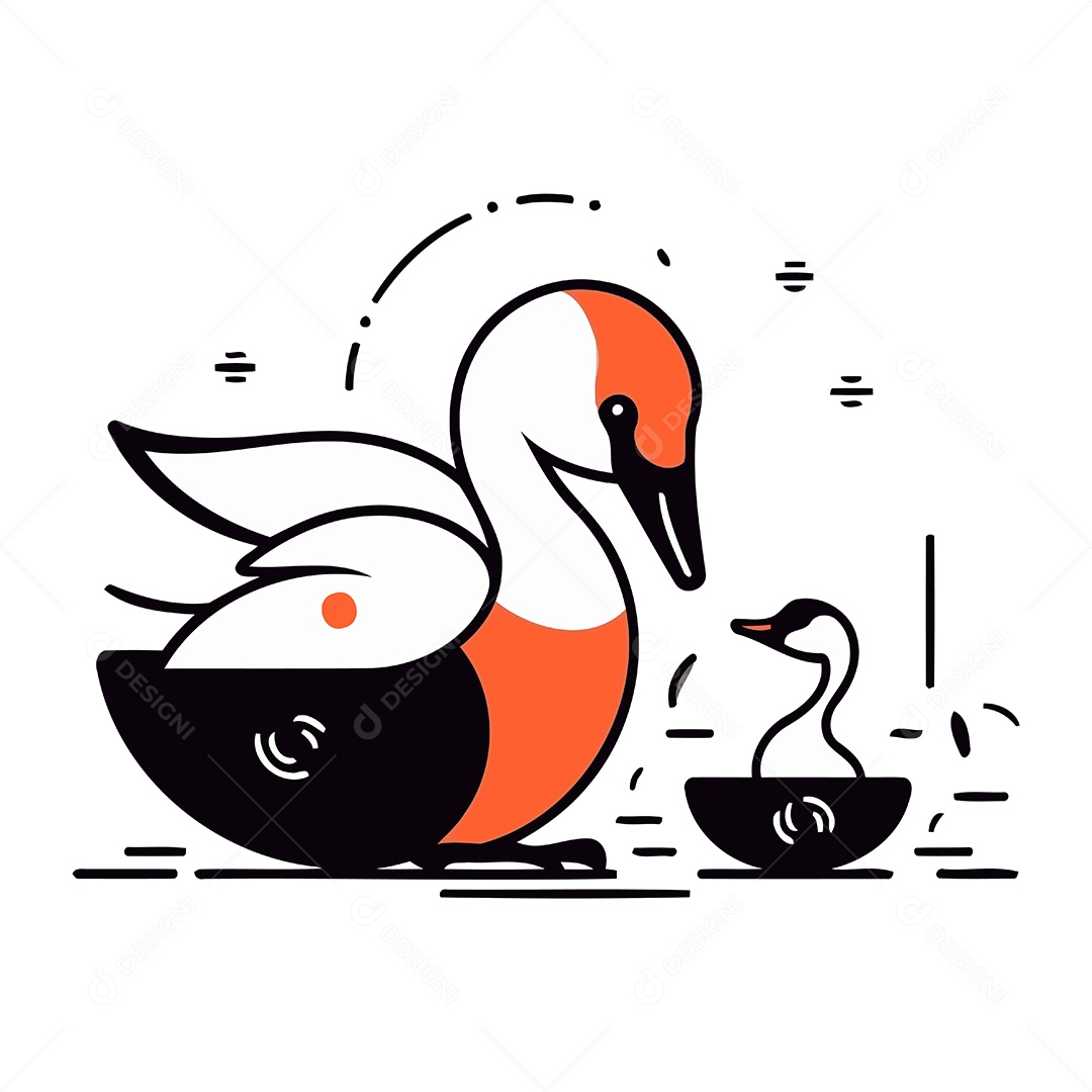 Cisnes de Desenho Animado Ilustração Vetor EPS