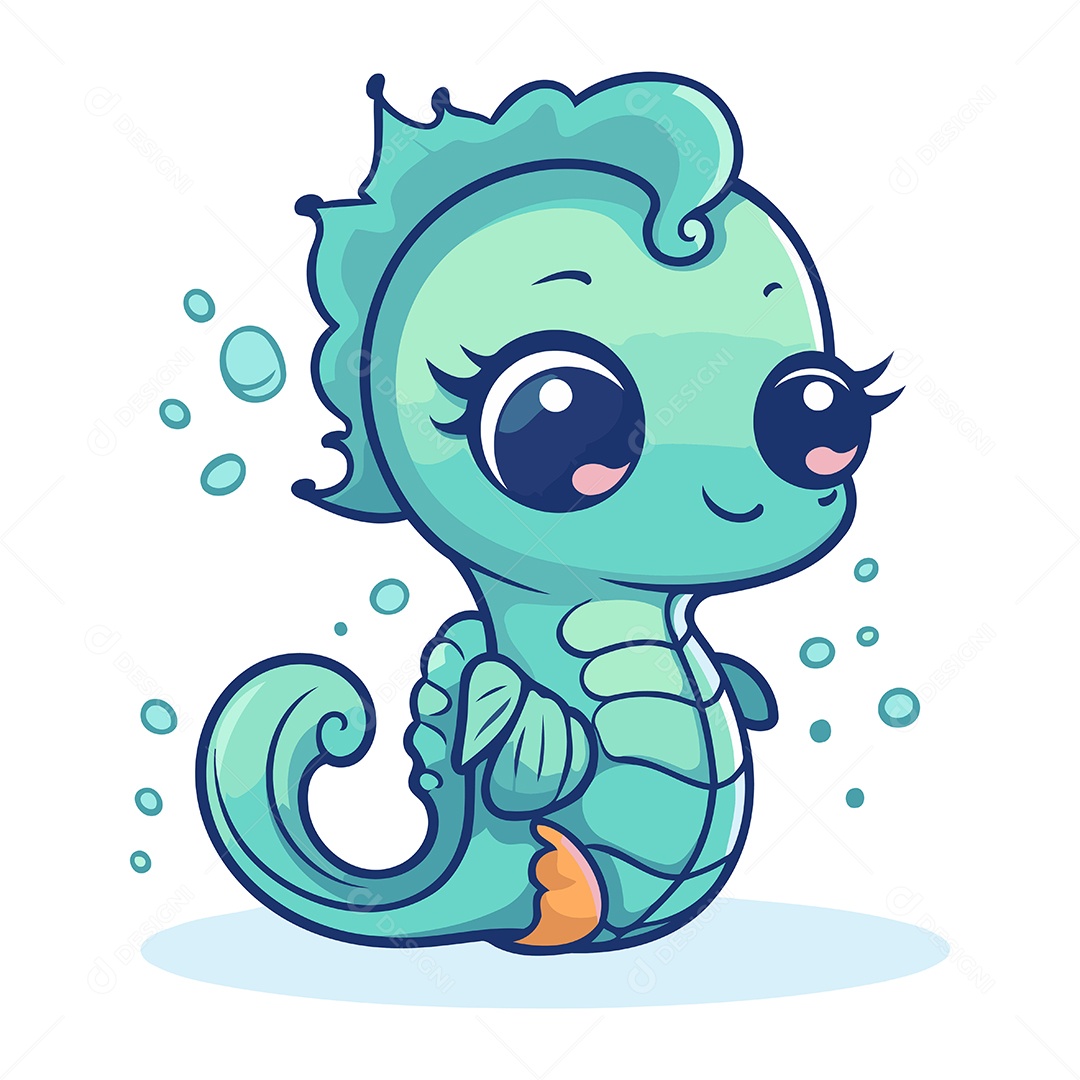 Cavalo Marinho Fofo de Desenho Animado Ilustração Vetor EPS