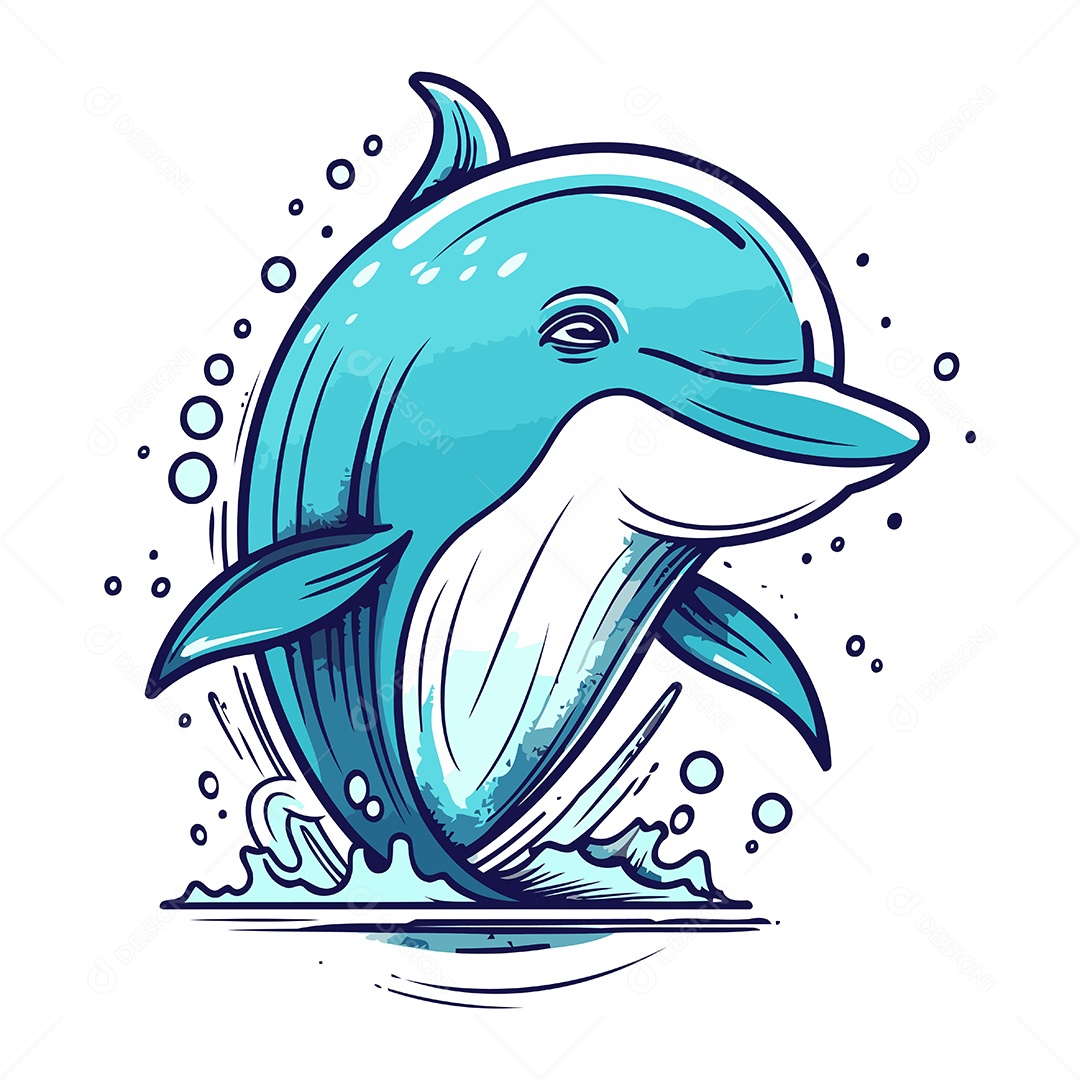 Golfinho de Desenho Animado Ilustração Vetor EPS