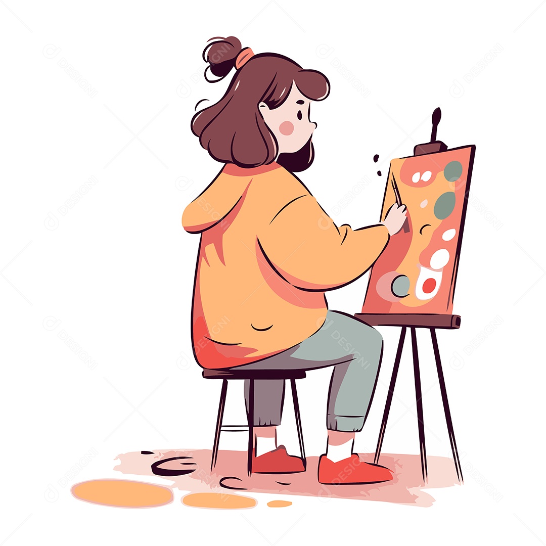 Menina Pintando um Quadro em um Cavalete Ilustração Vetor EPS