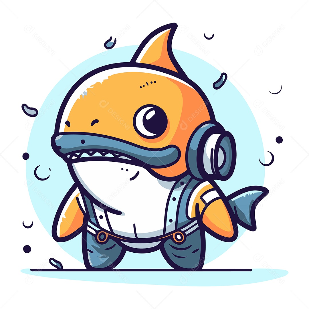 Tubarão Fofo de Desenho Animado Ilustração Vetor EPS