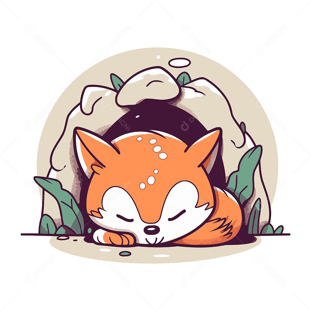 Raposa Fofa Dormindo no Buraco Ilustração Vetor EPS