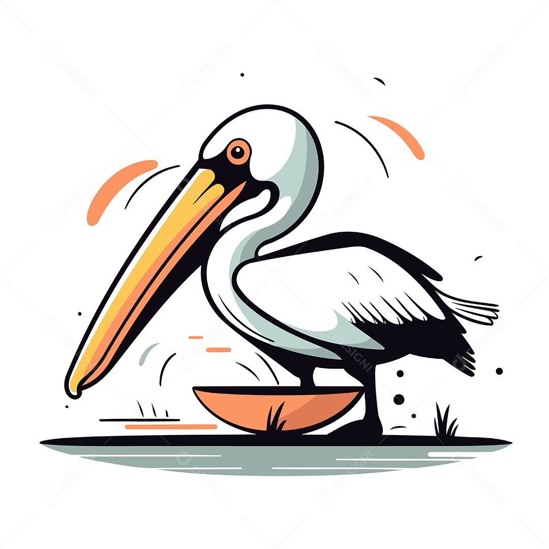 Pelicano de Desenho Animado Ilustração Vetor EPS