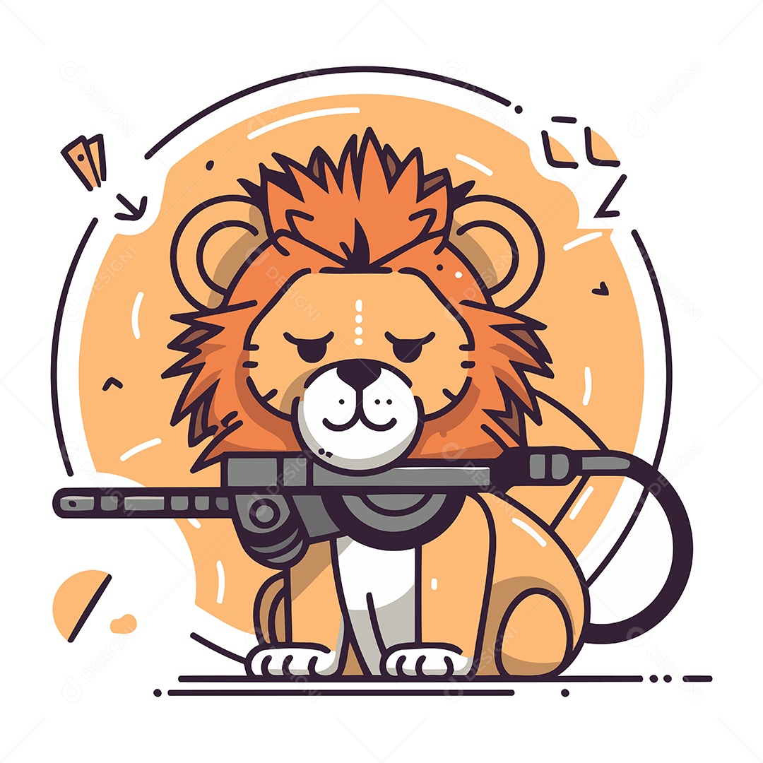 Leão Fofo com uma Arma Ilustração Vetor EPS