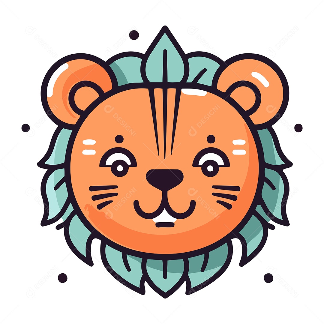 Cabeça de Leão Desenho Animado Ilustração Vetor EPS