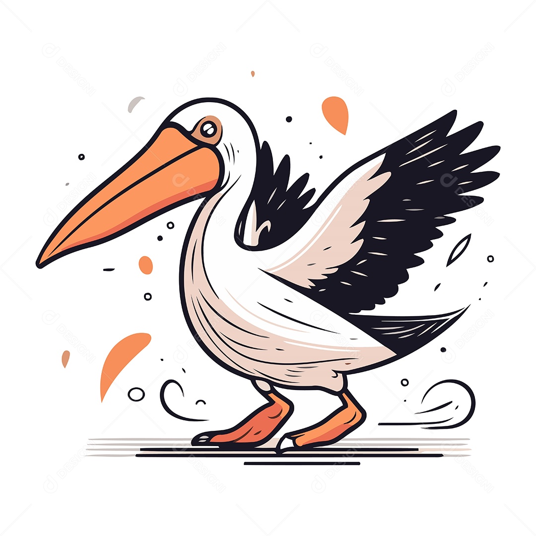 Pelicano de Desenho Animado Ilustração Vetor EPS
