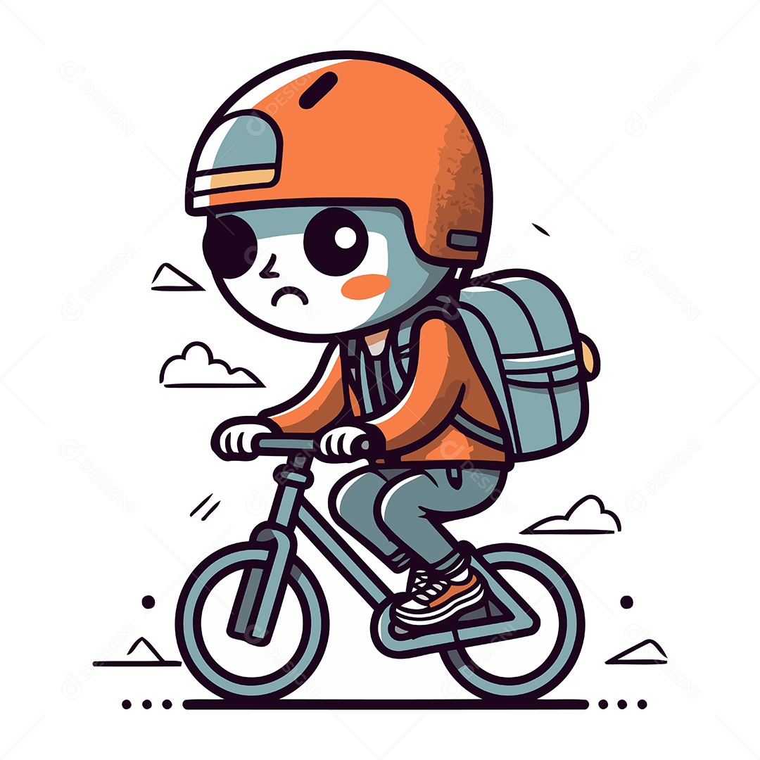 Garoto Fofo Andando de Bicicleta Ilustração Vetor EPS
