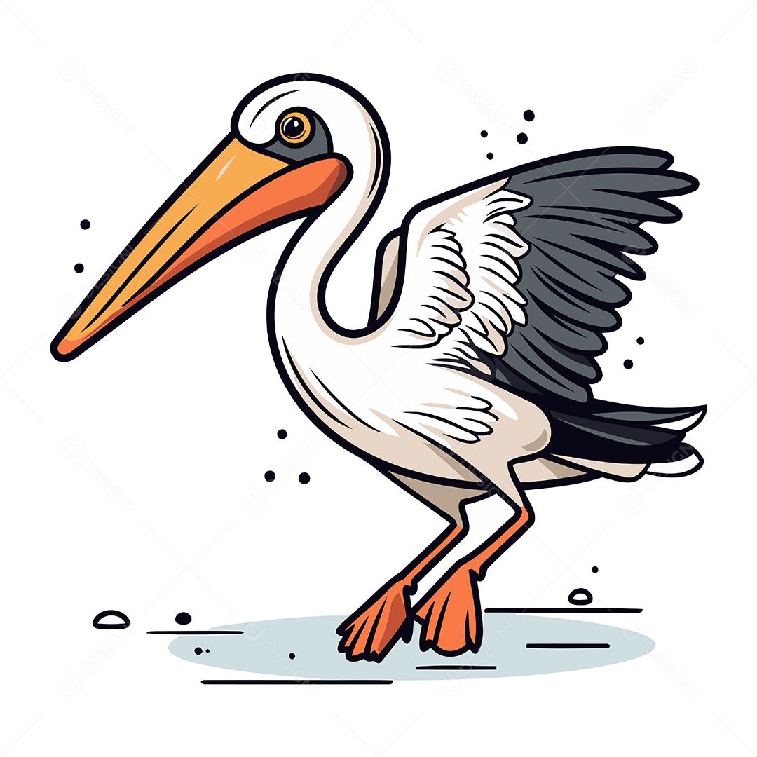 Pelicano de Desenho Animado Ilustração Vetor EPS