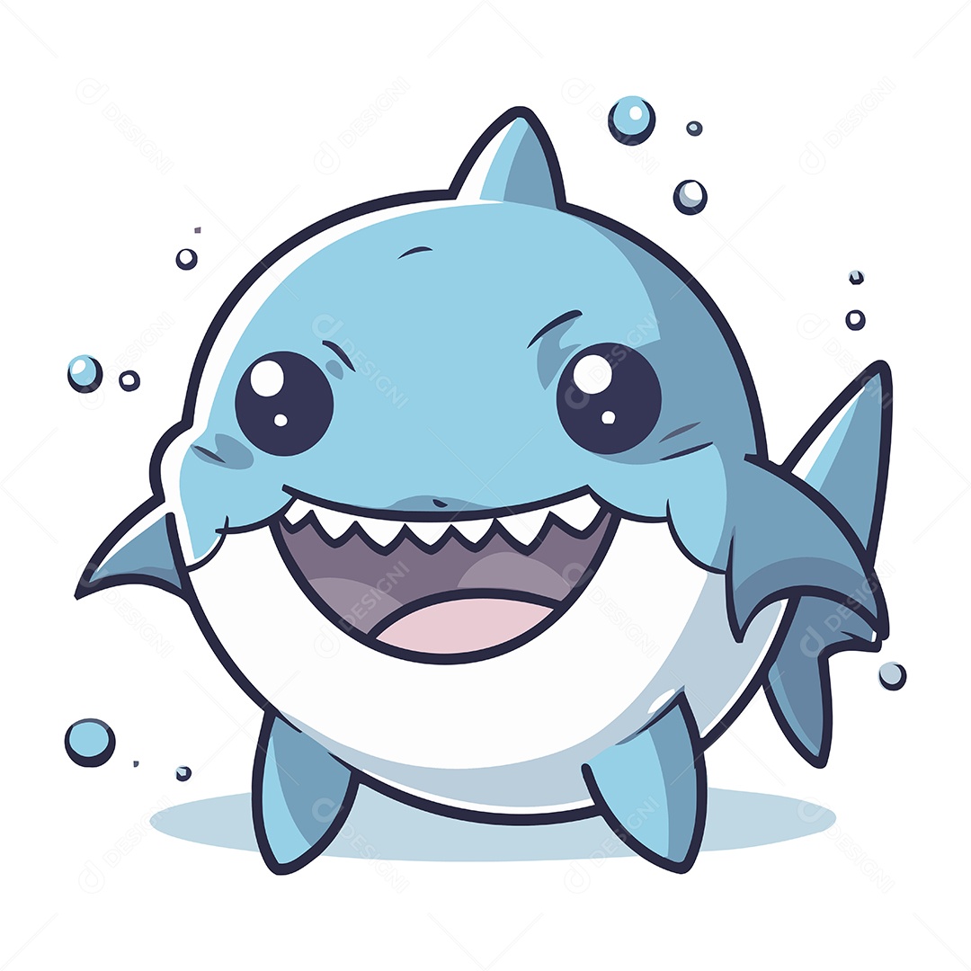 Tubarão Fofo de Desenho Animado Ilustração Vetor EPS
