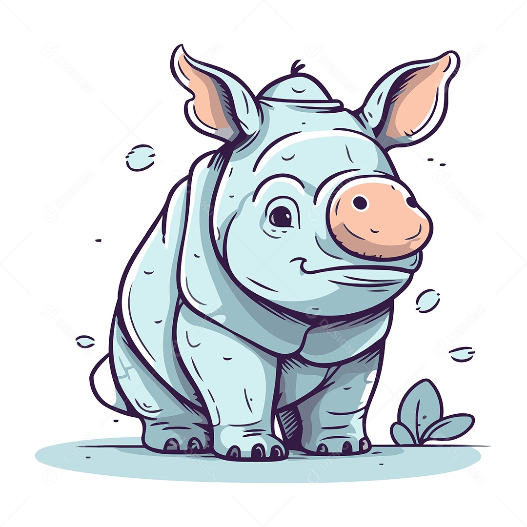 Rinoceronte Fofo de Desenho Animado Ilustração Vetor EPS