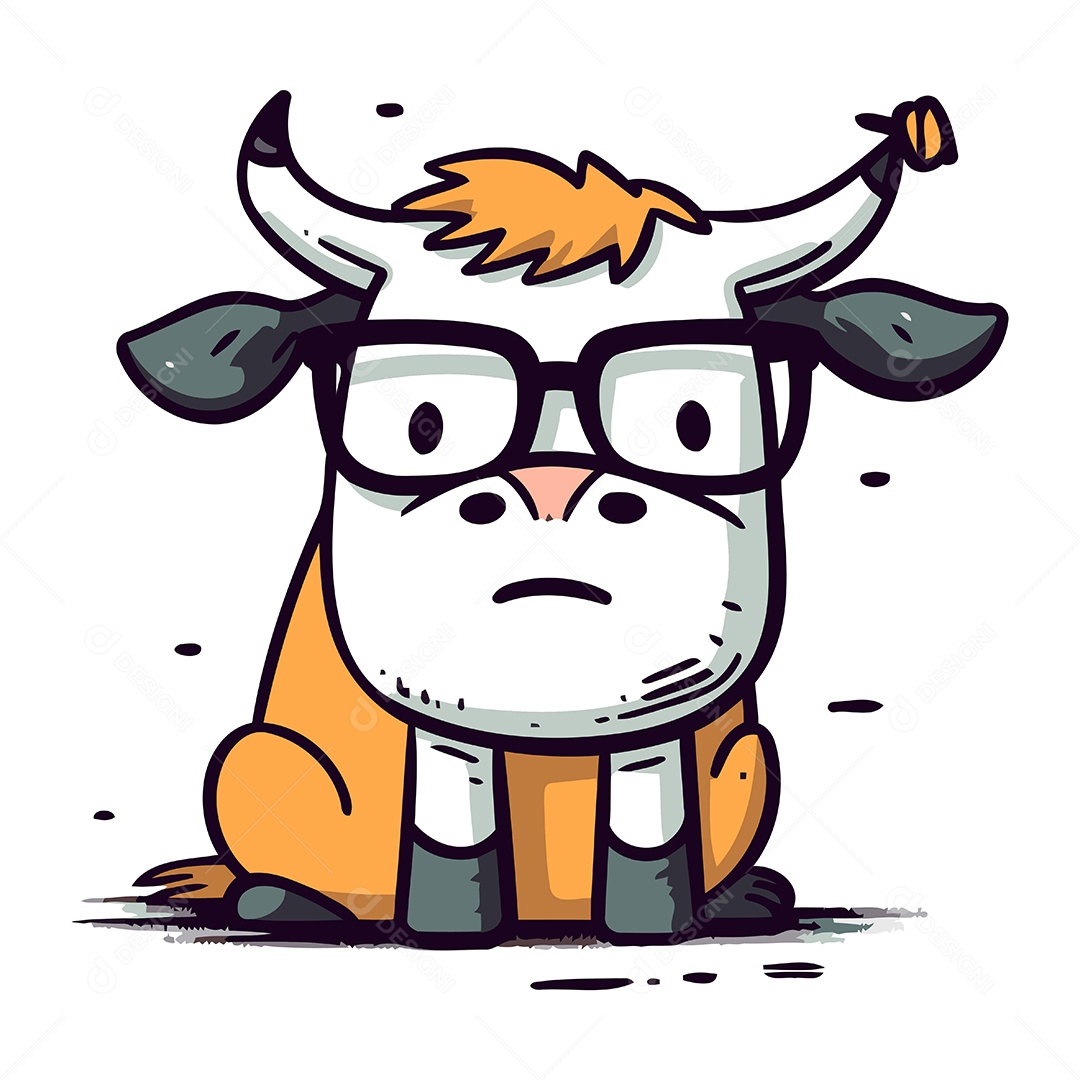 Vaca Fofa de Desenho Animado com Óculos Ilustração Vetor EPS