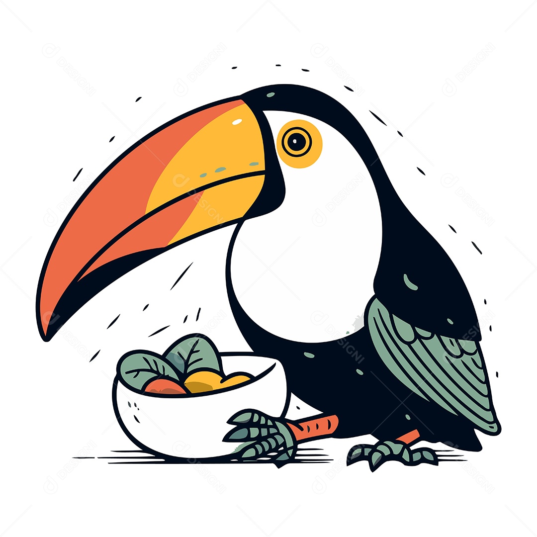 Tucano com Tigela de Comida Ilustração Vetor EPS