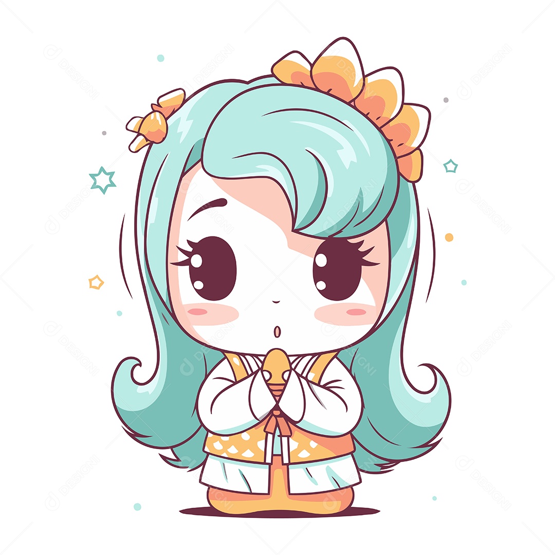 Garota de Mangá com Cabelo Azul Ilustração Vetor EPS