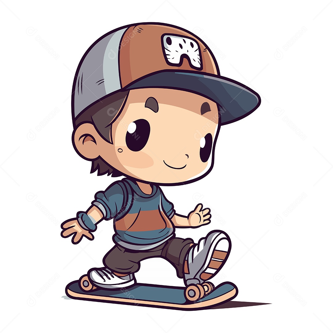 Menino Andando de Skate Ilustração Vetor EPS