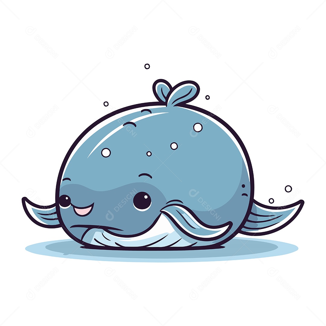 Baleia Fofa de Desenho Animado Ilustração Vetor EPS