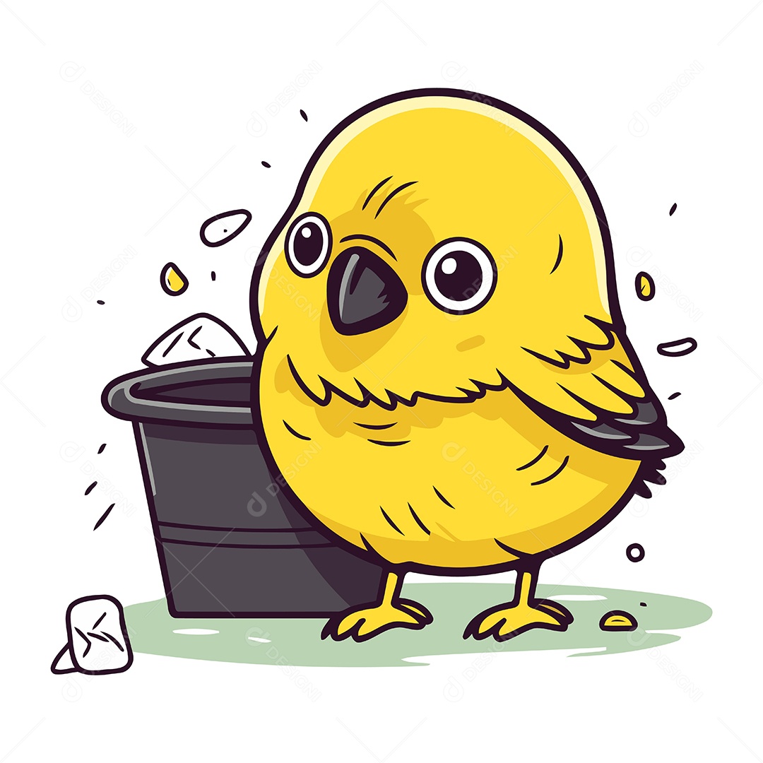 Pintinho Amarelo com um Balde Ilustração Vetor EPS