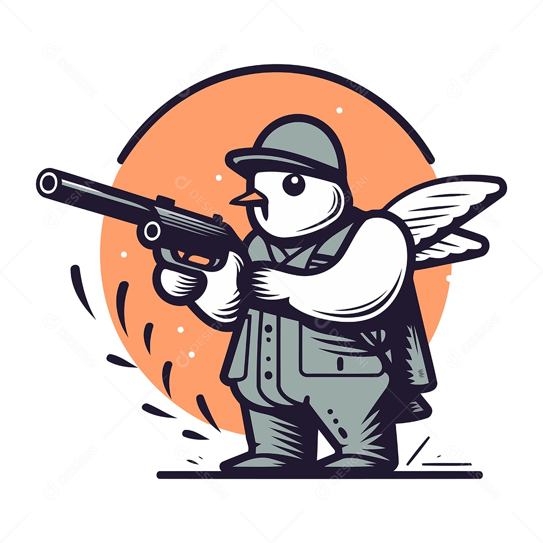 Pássaro com uma Arma na Mão Ilustração Vetor EPS
