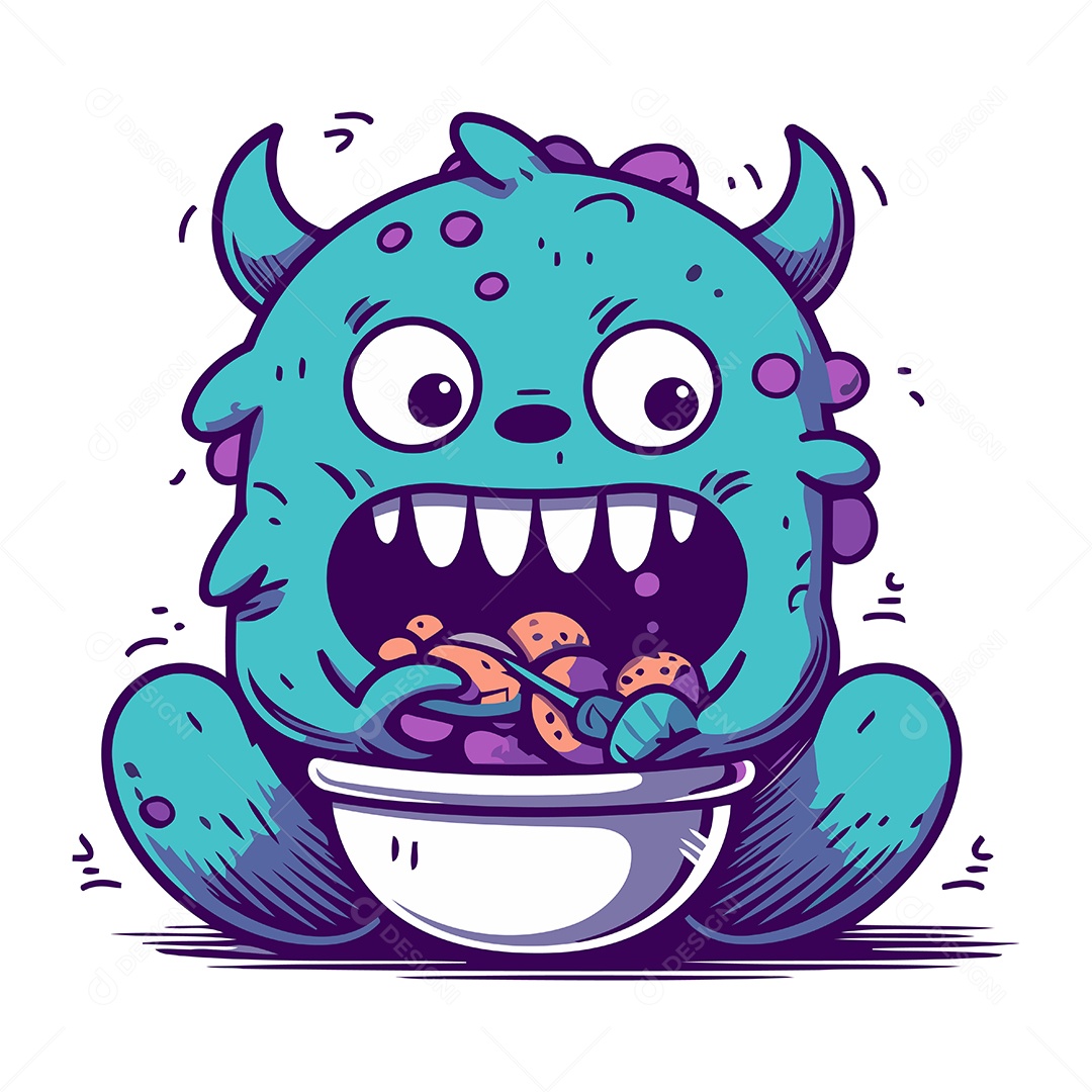Monstro com uma Tigela de Comida Ilustração Vetor EPS