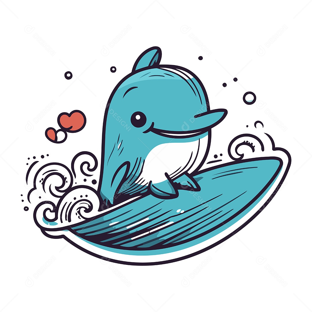 Baleia e Prancha de Surfe Ilustração Vetor EPS