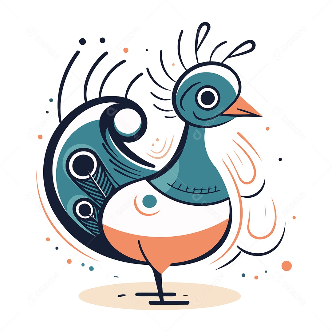 Pavão de Desenho Animado Ilustração Vetor EPS