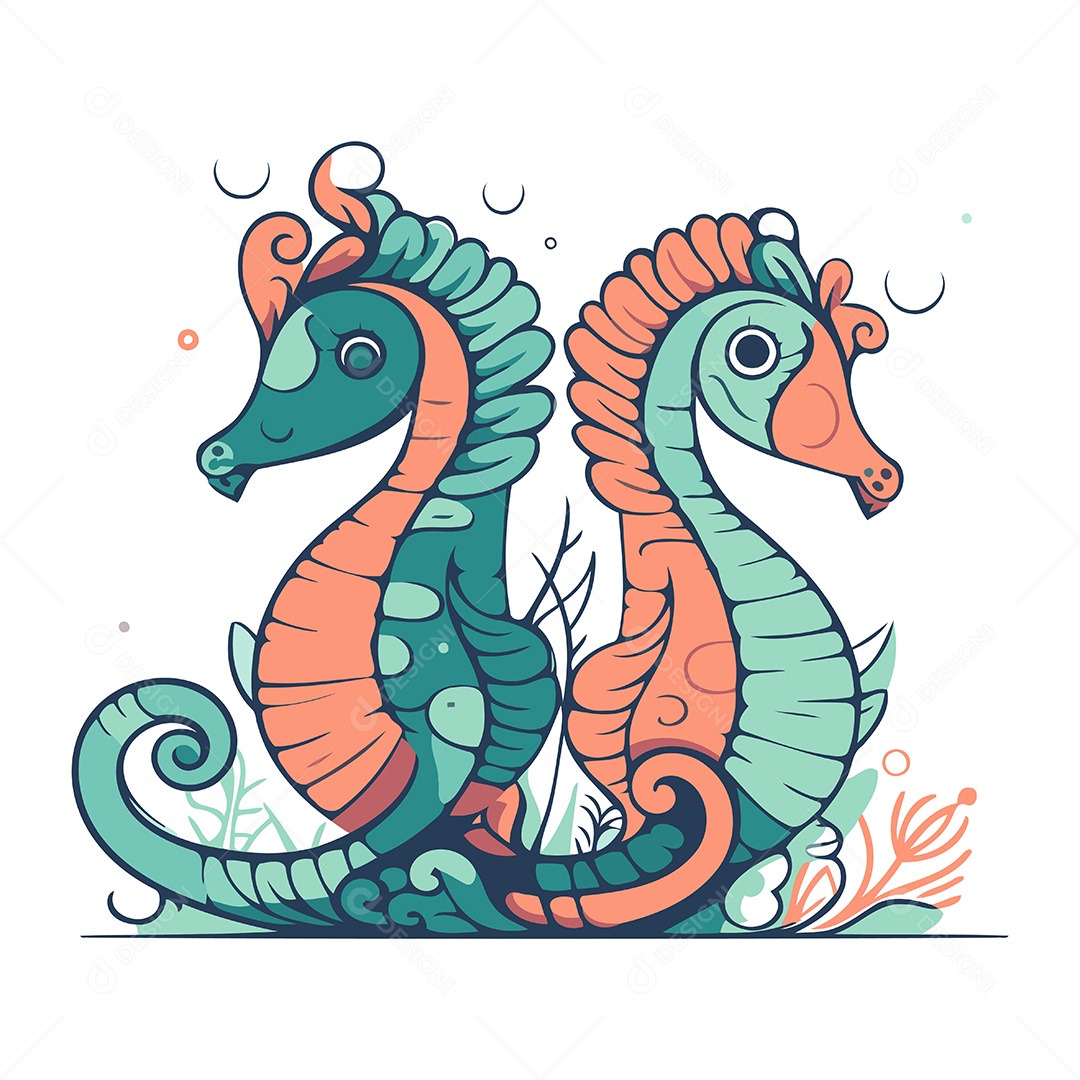 Cavalos Marinho de Desenho Animado Ilustração Vetor EPS