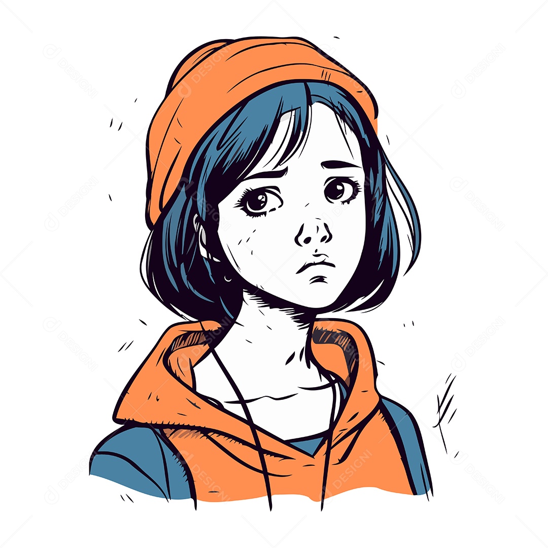 Menina Triste de Desenho Animado Ilustração Vetor EPS