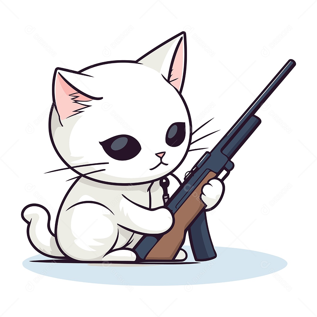 Gato Branco Fofo de Desenho Animado Ilustração Vetor EPS