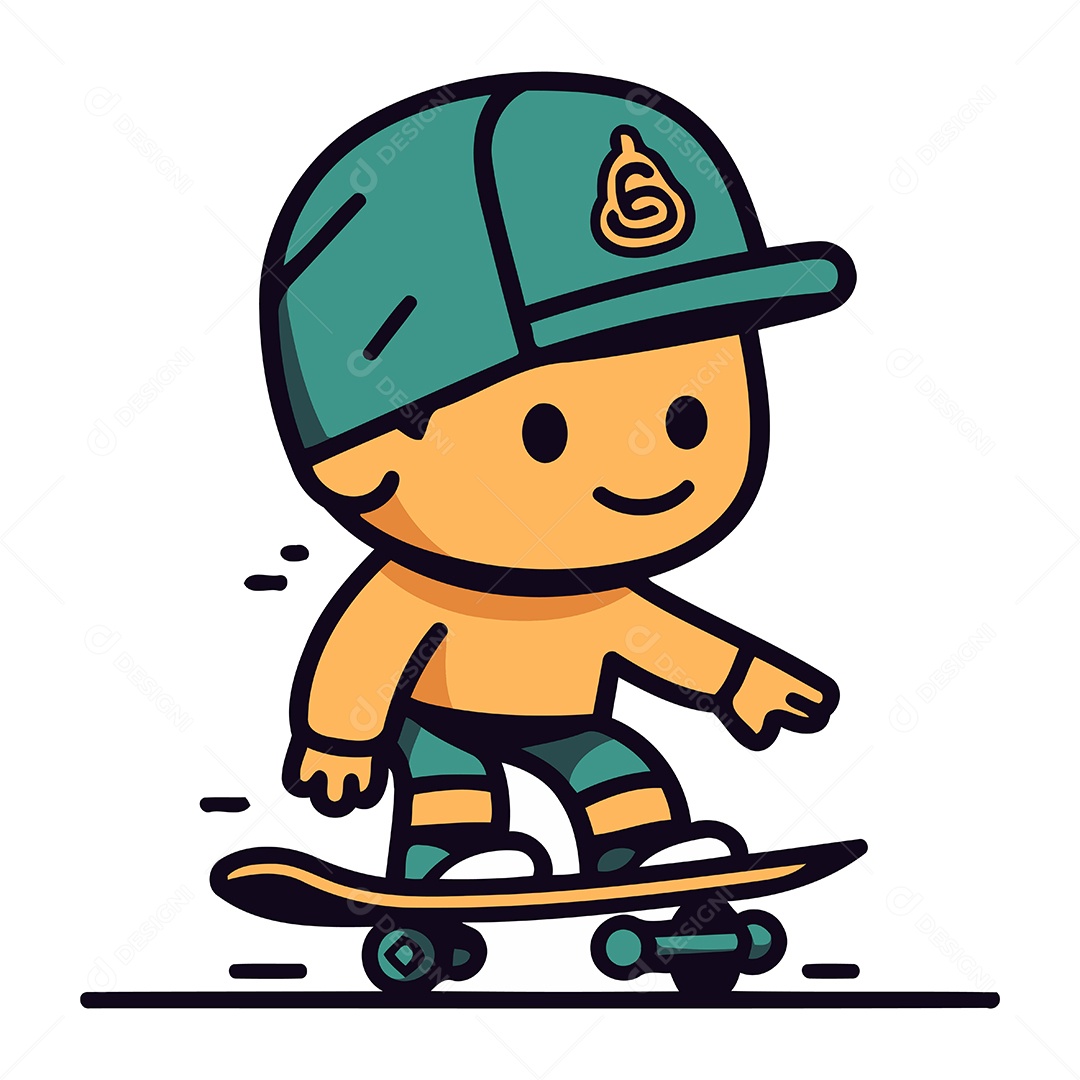 Menino Bonitinho Andando de Skate Ilustração Vetor EPS