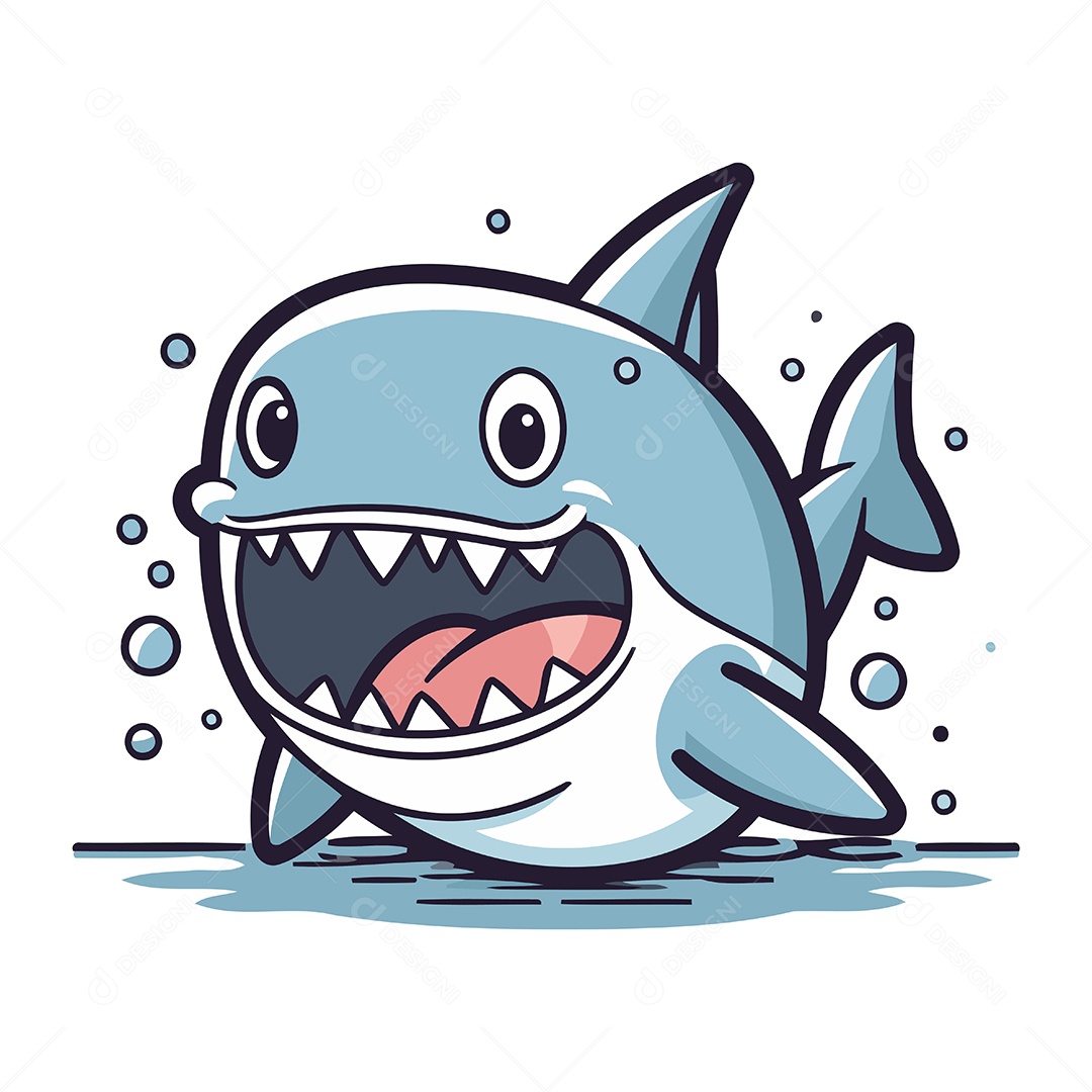 Tubarão Fofo de Desenho Animado Ilustração Vetor EPS