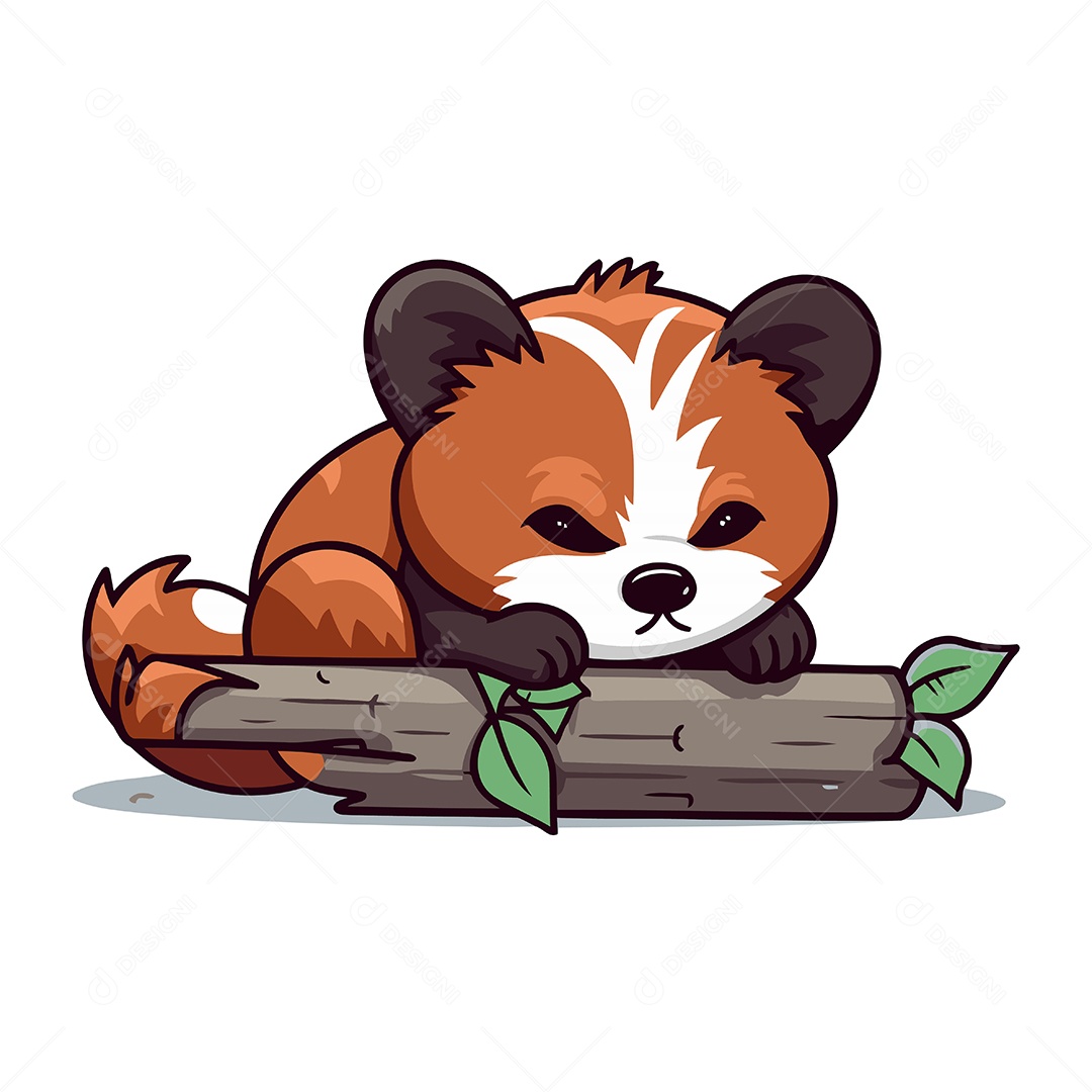 Panda Vermelho Deitado em um Tronco Ilustração Vetor EPS