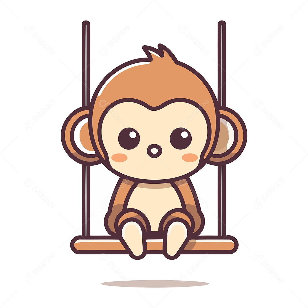 Macaco Fofo Sentado em um Balanço de Desenho Animado Ilustração Vetor EPS