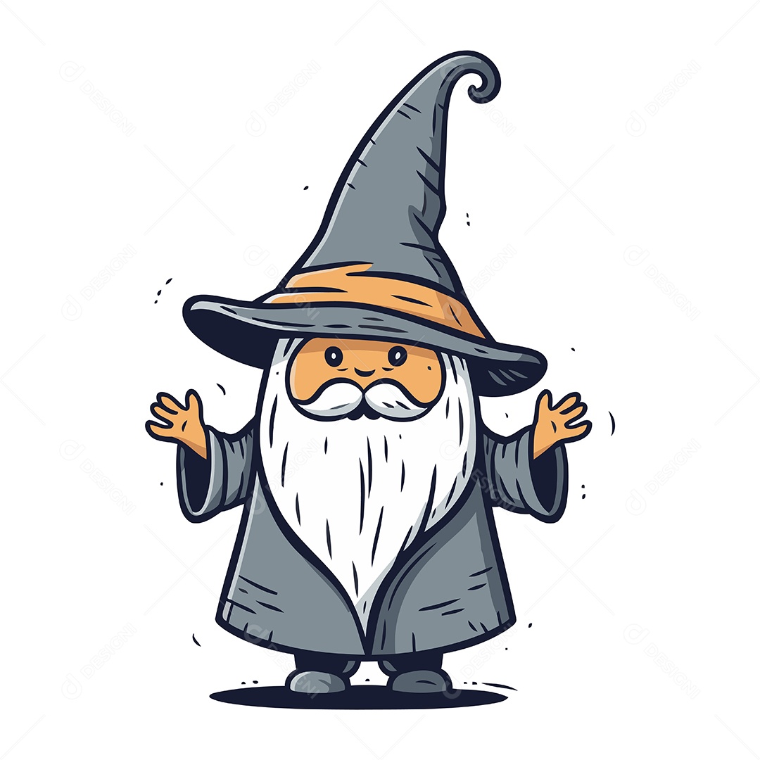 Mago Fofo de Desenho Animado Ilustração Vetor EPS