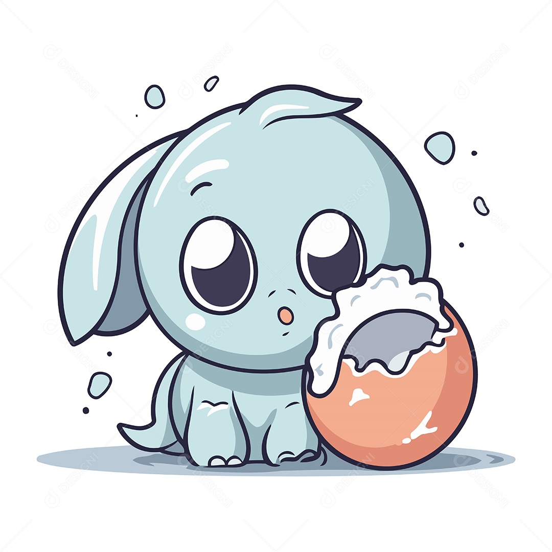 Elefantinho Fofo com Ovo Quebrado Ilustração Vetor EPS