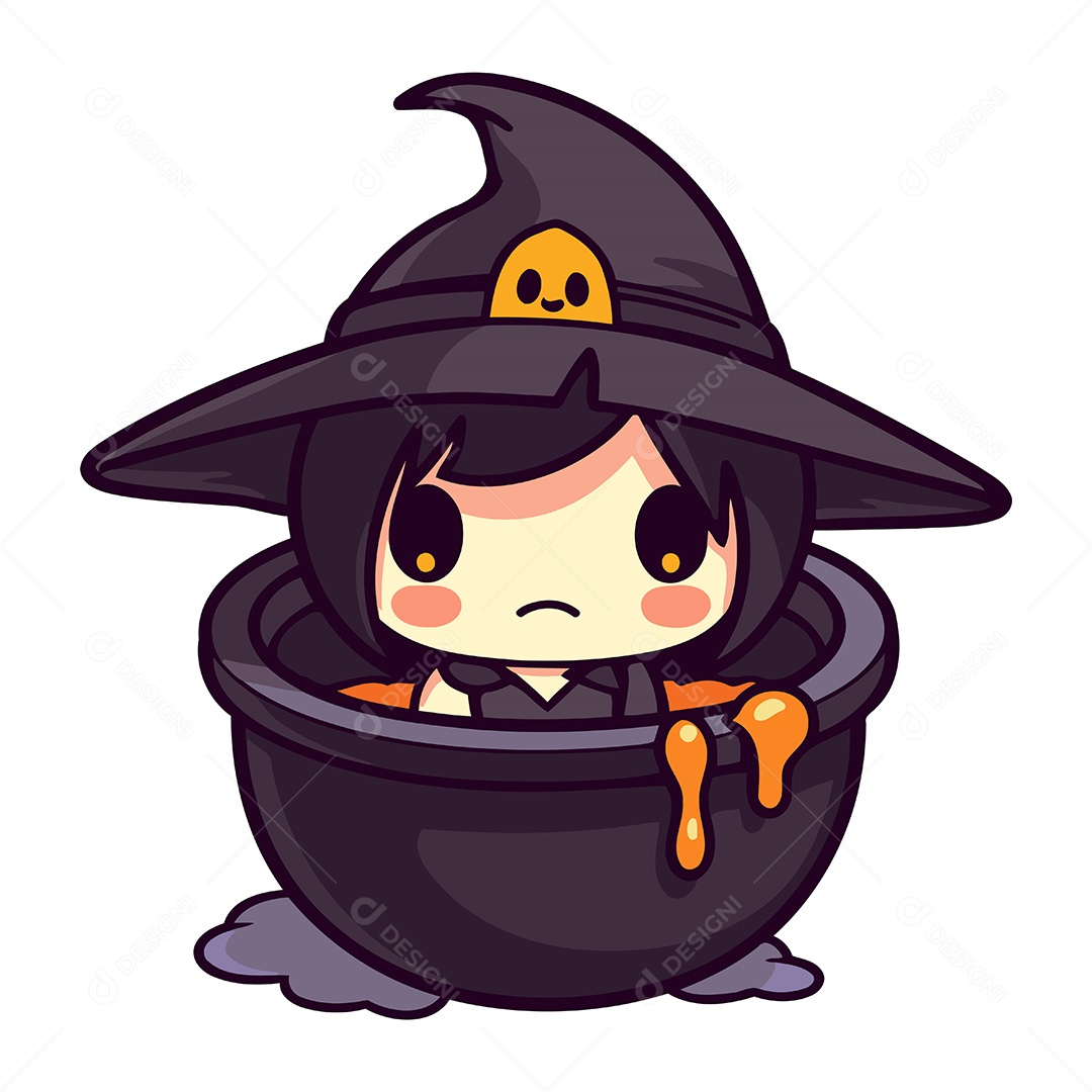 Bruxa Fofa em um Pote de Poção Ilustração Vetor EPS